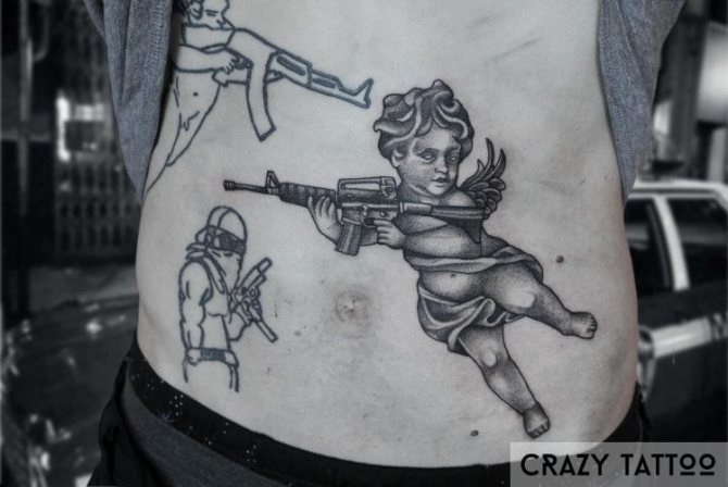 Фото чёрно-белых тату, ангел